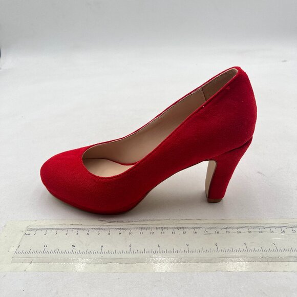 miss left Red Low Platform Chunky High Heel Slip On Closed Round Toe Pump - Picture 2 of 8